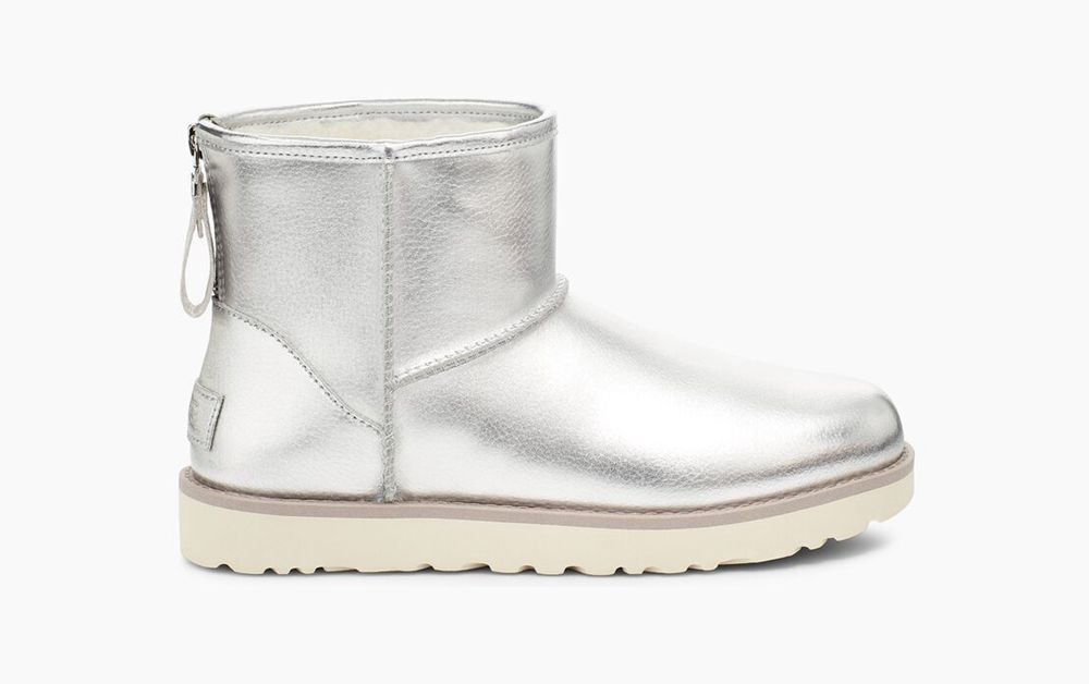 Ugg Mini Boots Canada - Ugg Women's Classic Mini Logo Zip Shine Silver